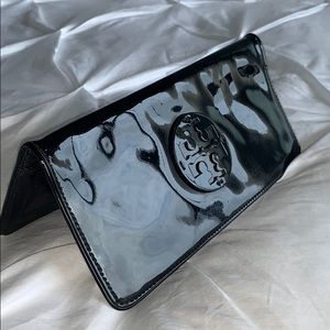 Tory Burch black patent leather clutch